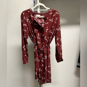 Loft size small maroon dress with flowers